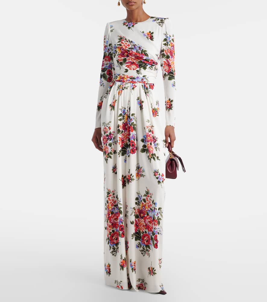 Floral silk-blend charmeuse gown