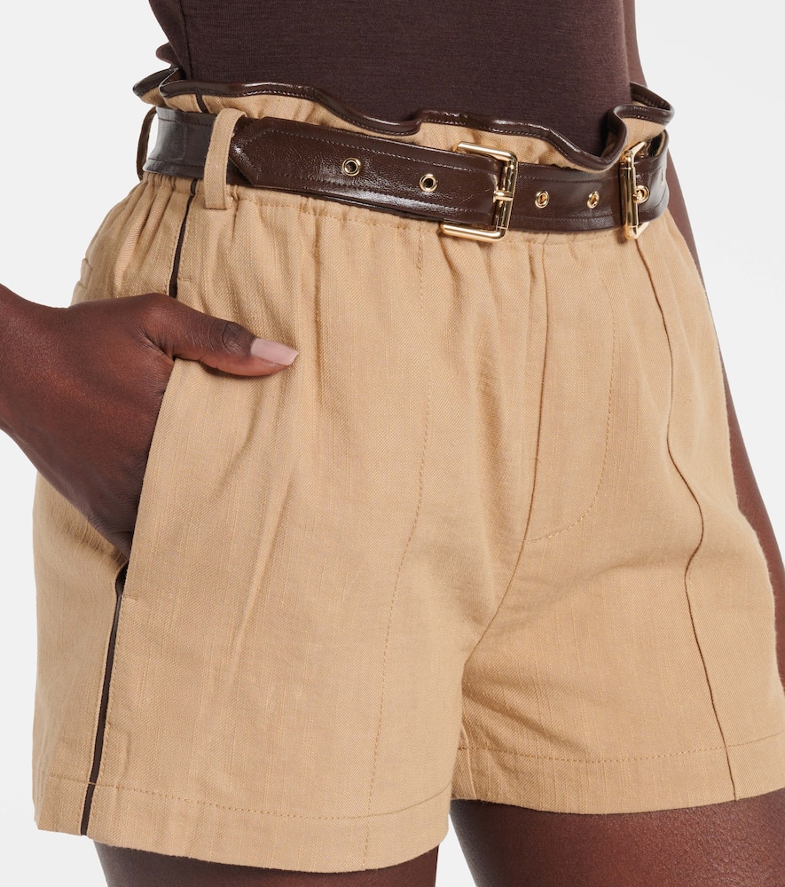Xu Zhi Belted faux leather-trimmed shorts
