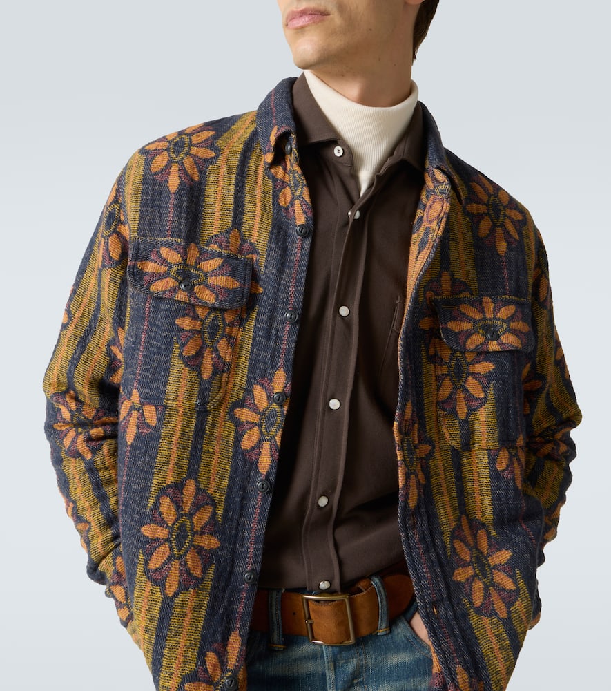 Floral striped cotton jacquard shirt