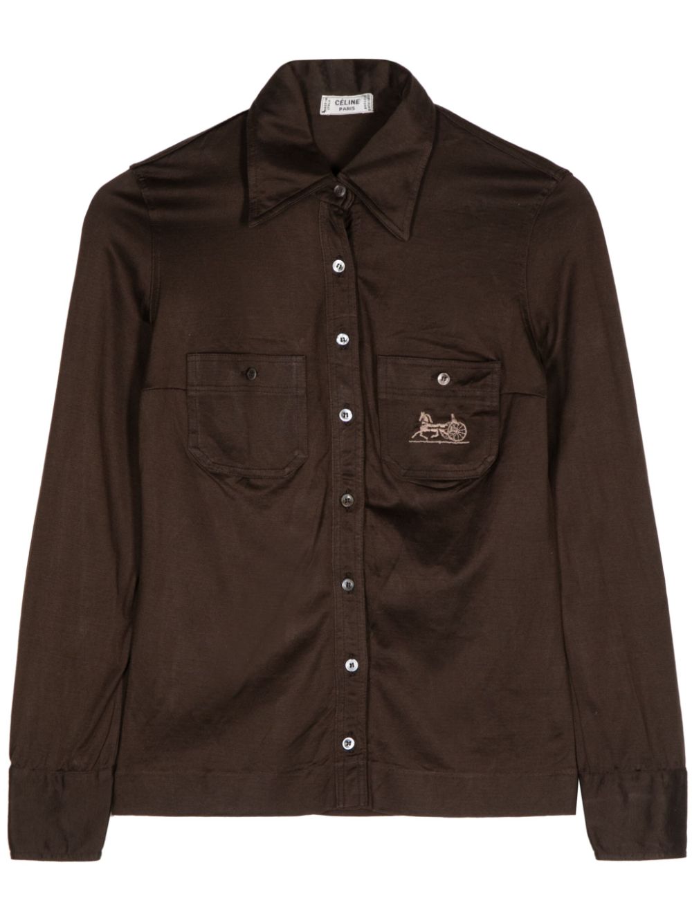 Horse Carriage-embroidered cotton shirt - Brown