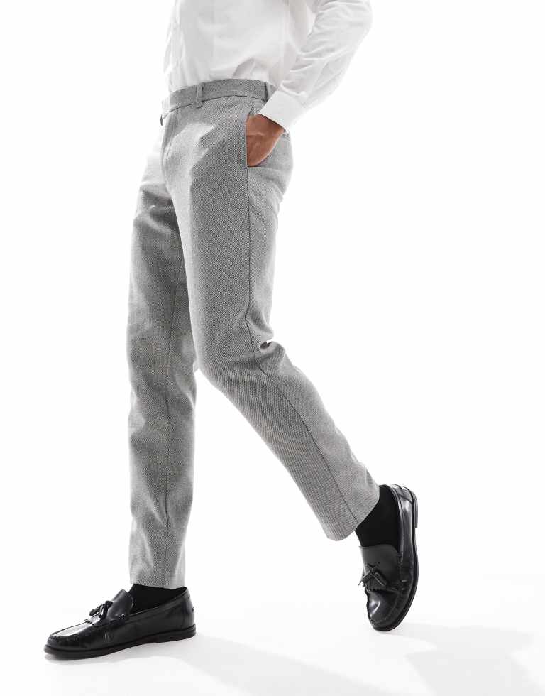 ASOS DESIGN Mens slim suit trousers with wool in grey barleyweave - 28W