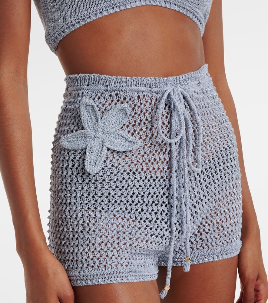Zorya open-knit lamé shorts