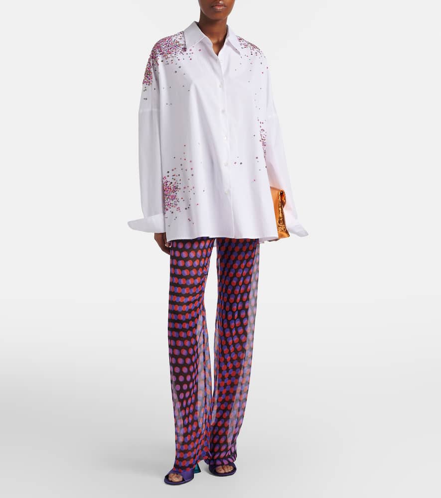 Polka-dot silk straight pants
