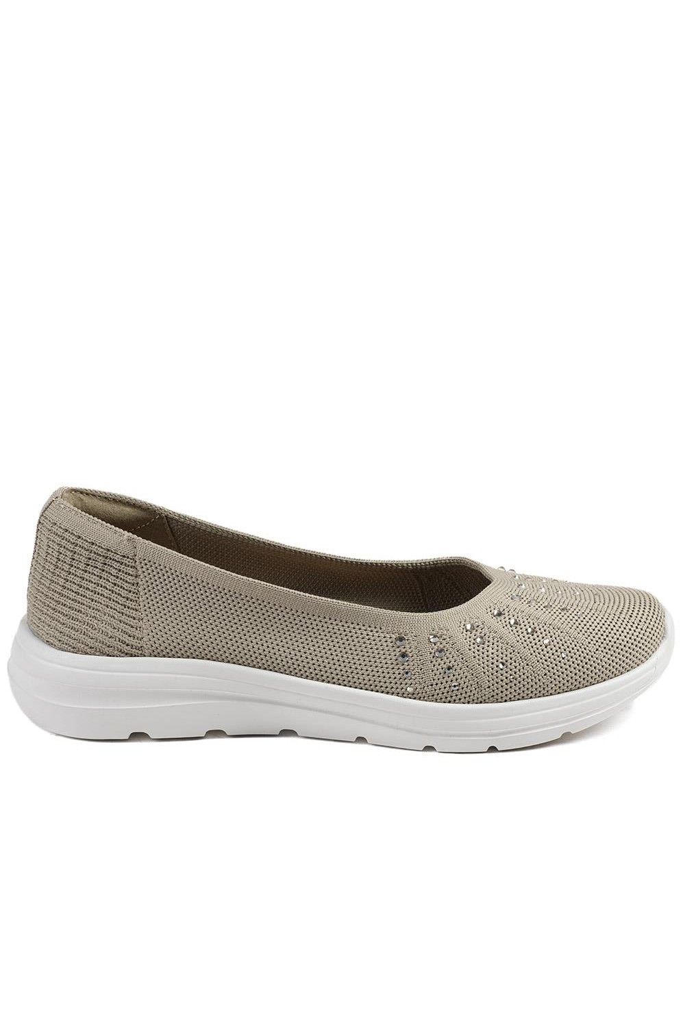 Pavers Women's Wide Fit Memory Foam Sporty Pumps Flat in Beige