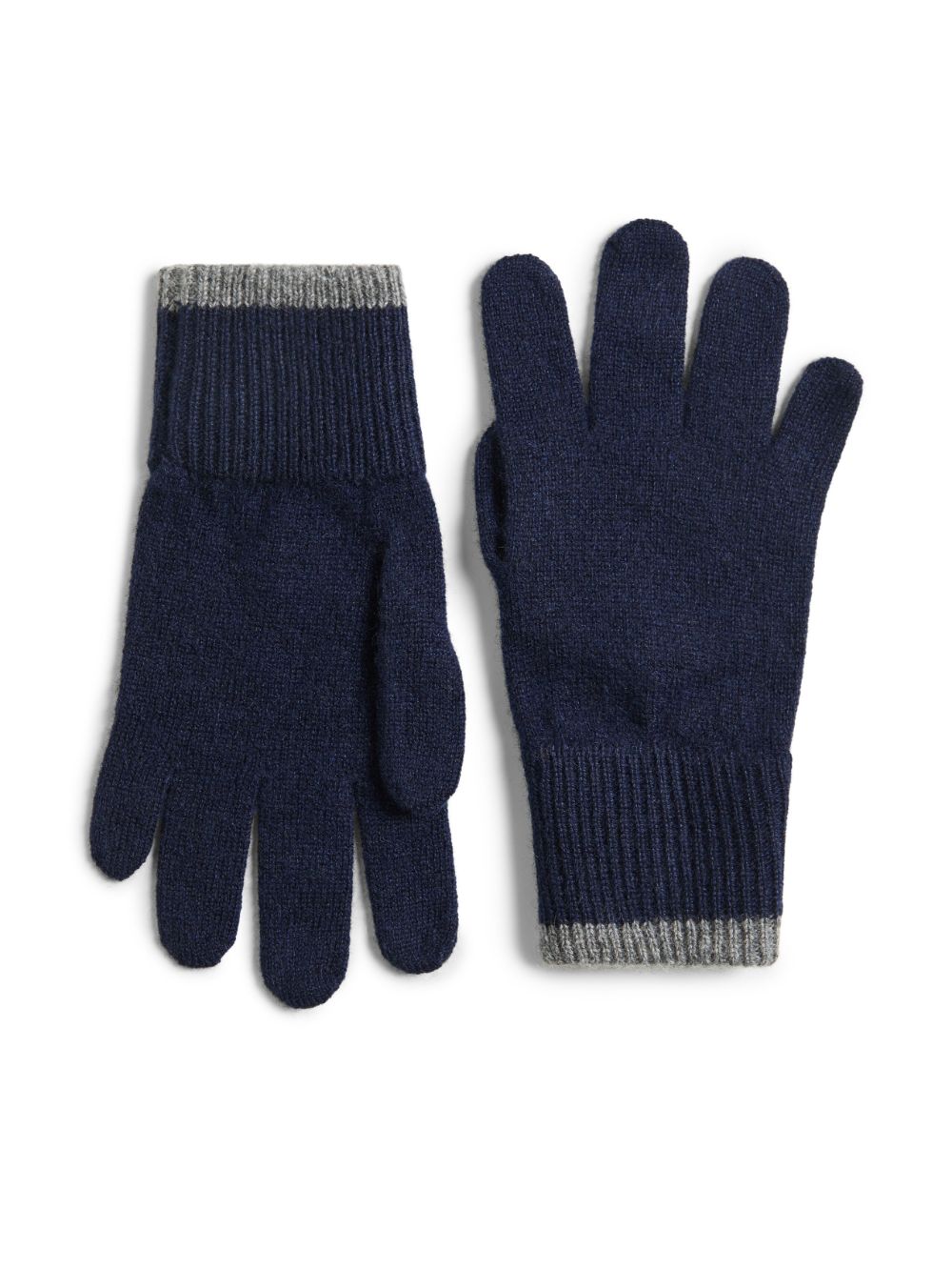 Ribbed trim cashmere gloves - Blue