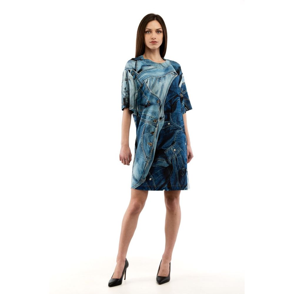 Patchwork Viscose Dress — Blue
