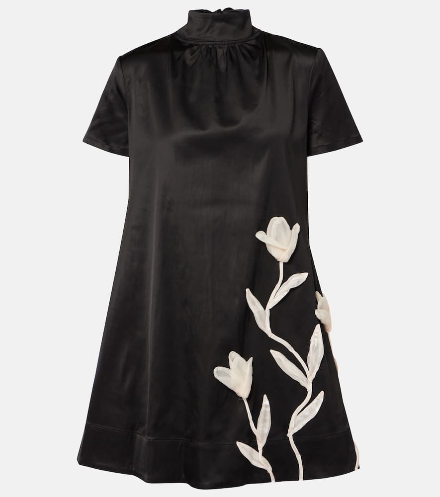Ilana floral-appliqué satin minidress
