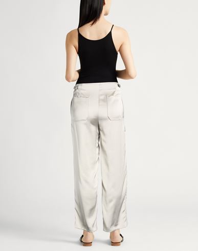 Woman Pants Light grey Size 12 Polyester