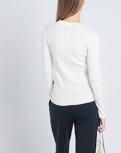 Cotton Ribbed Crewneck Woman Sweater White