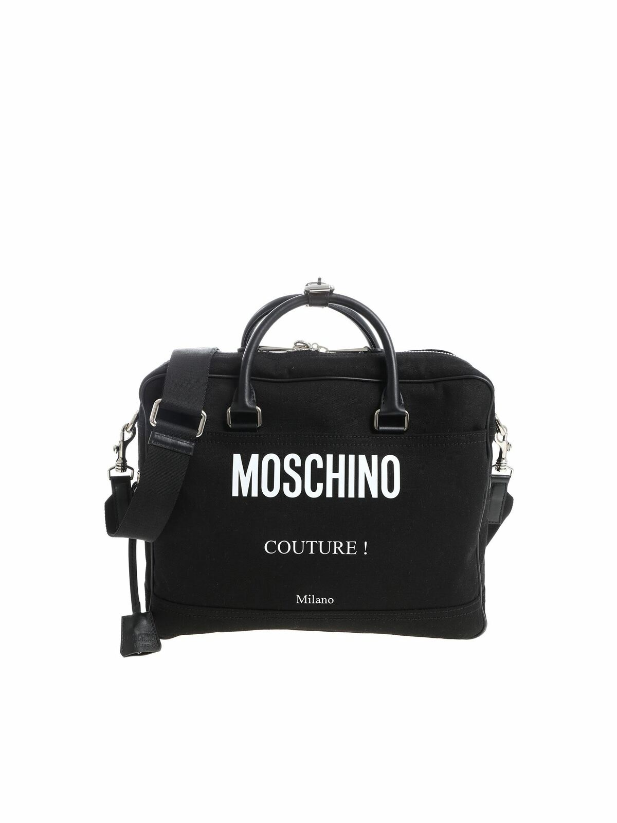Black fabric handbag with padlock
