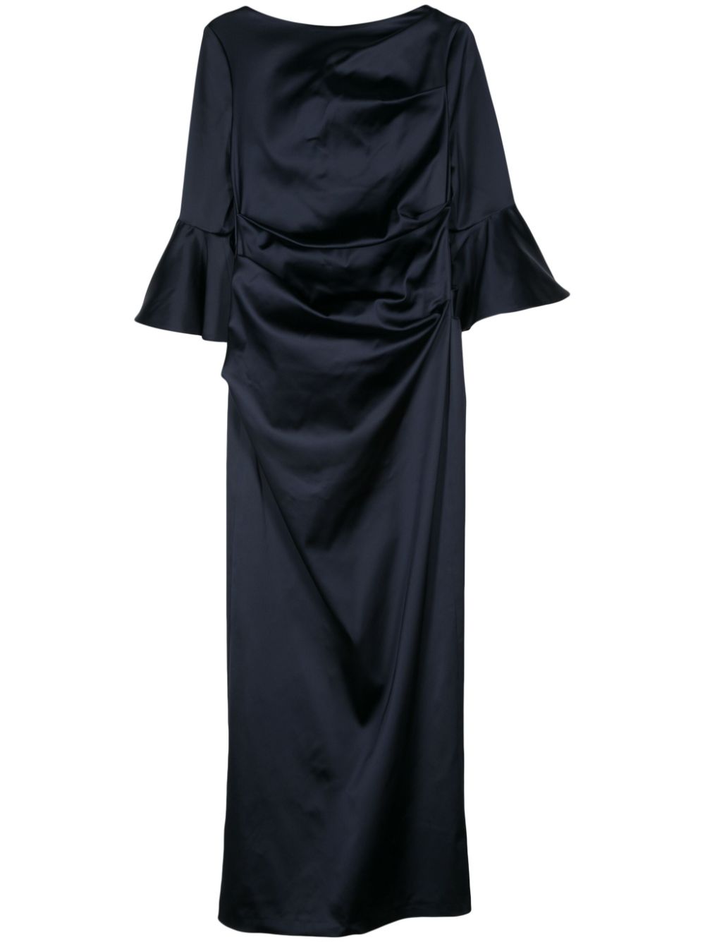 Gathered duchess-satin gown - Blue