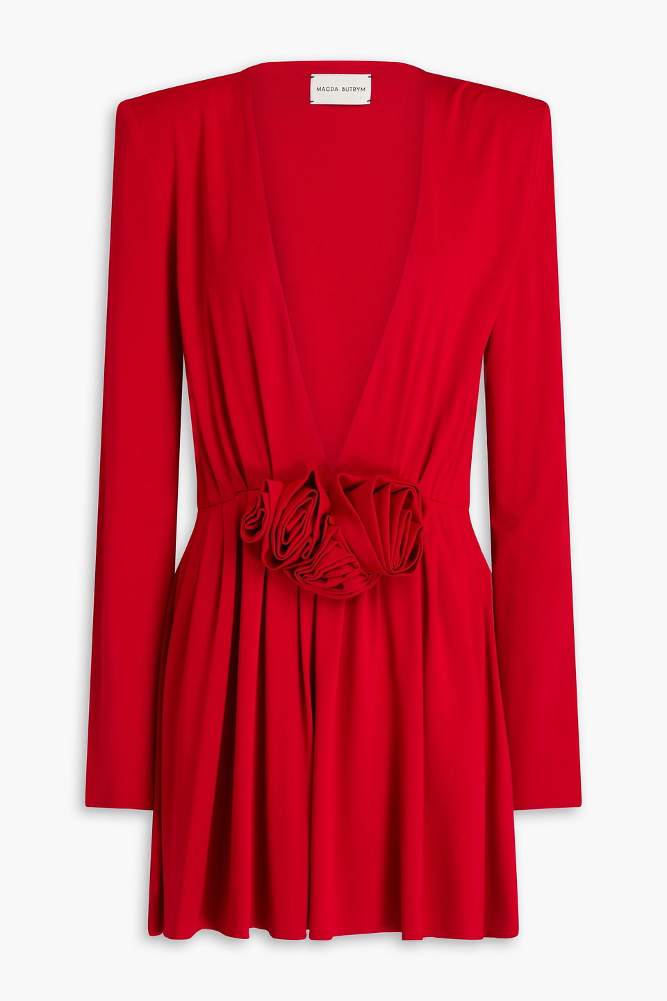 Magda Butrym - Floral-appliquéd pleated jersey mini dress - Red - FR 40
