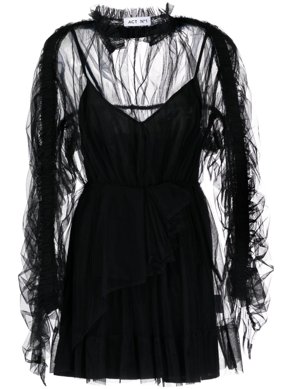 Tulle-panels mini dress - Black