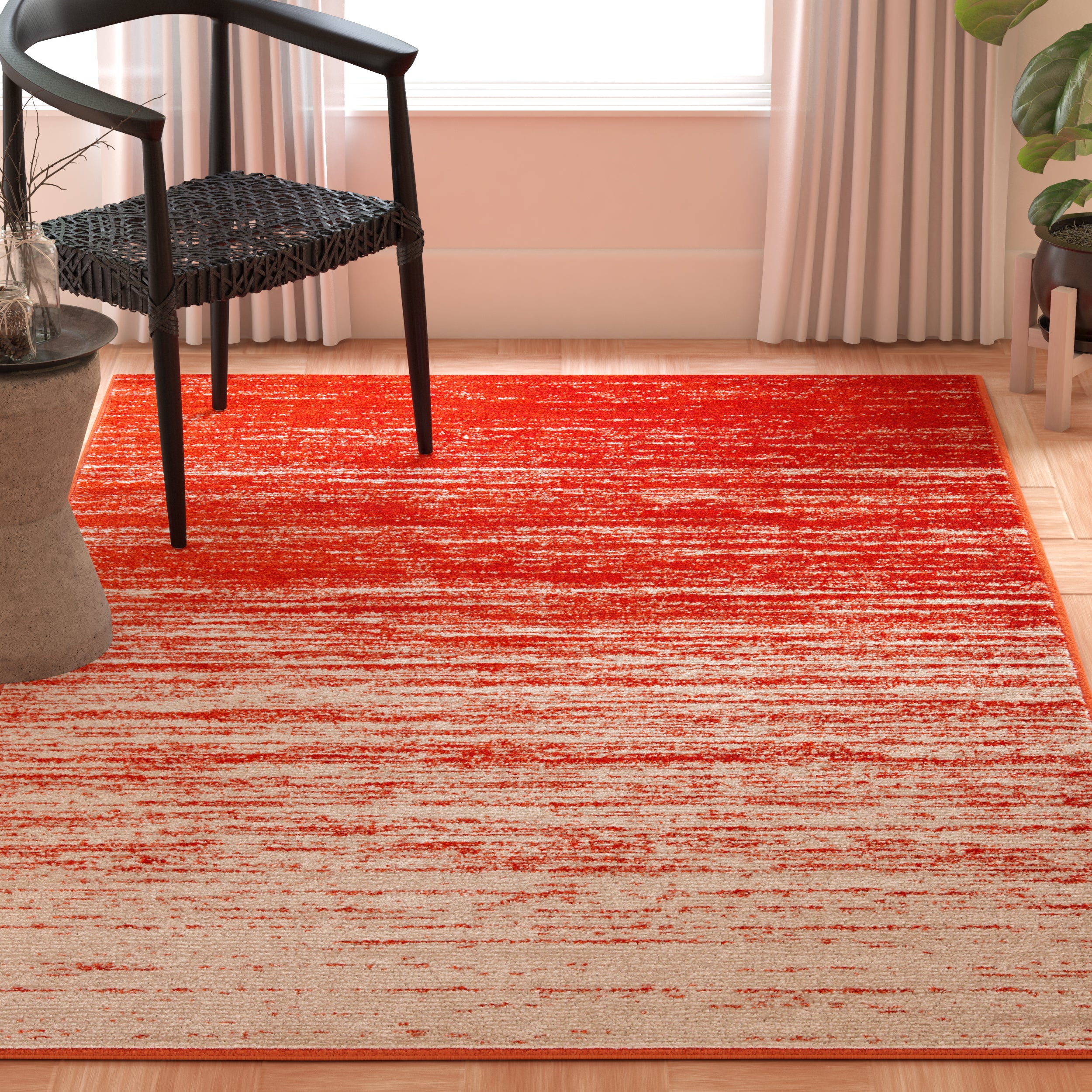 Adirondack Machine Made Area Rug, Orange / Grey Contemporary Style Easy Care