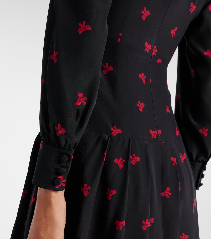 Bow-detail printed silk midi dress