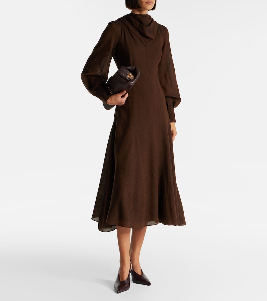 Avara draped wool twill midi dress