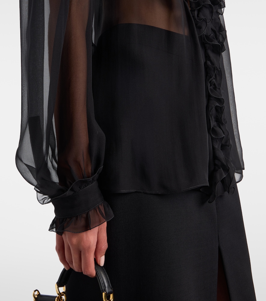 Ruffled sheer silk blouse