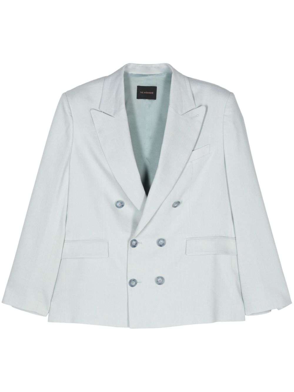 Linen-blend double-breasted blazer - Blue