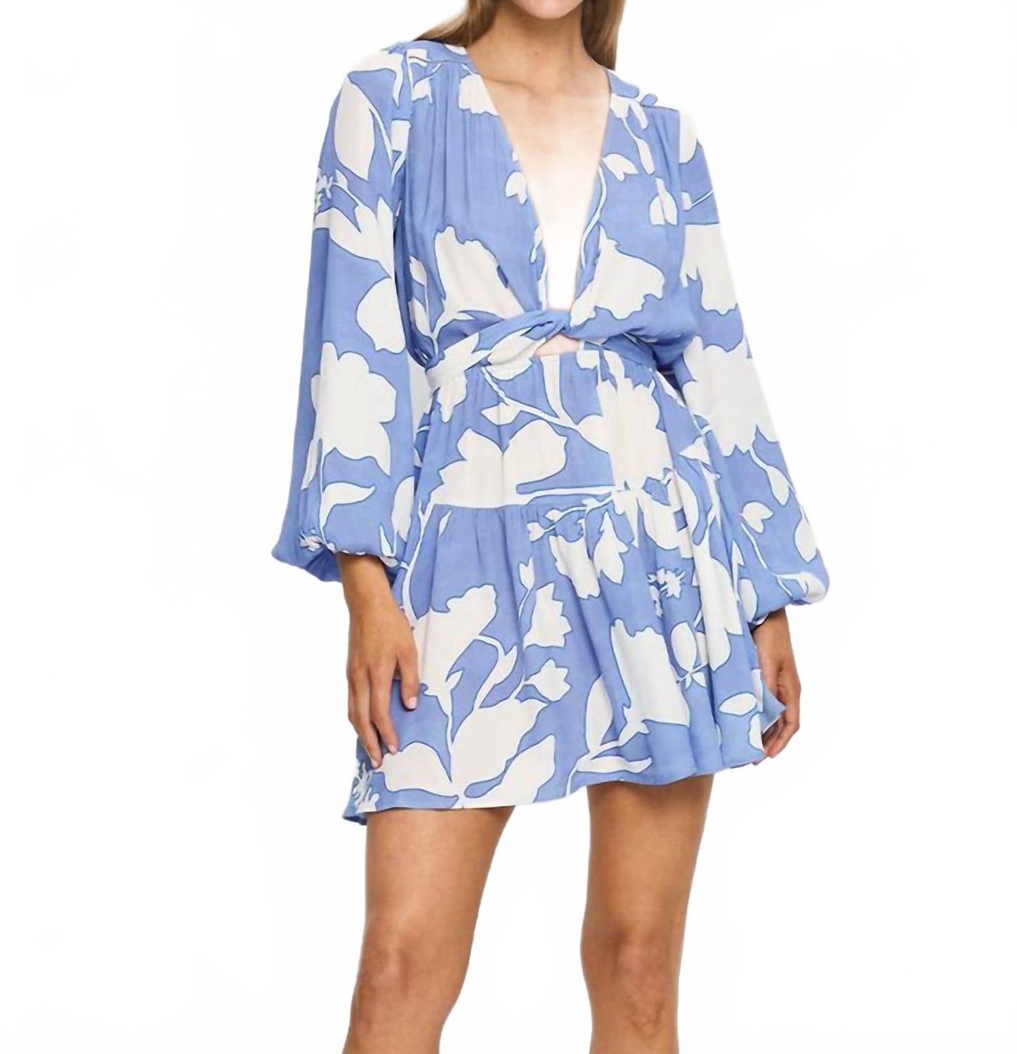 Amelia Tie Front Mini Dress In Blue