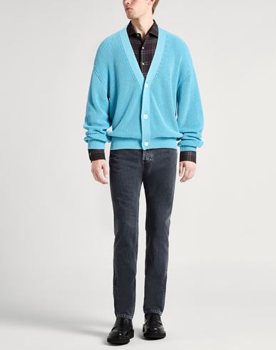Man Cardigan Turquoise Size L Cotton