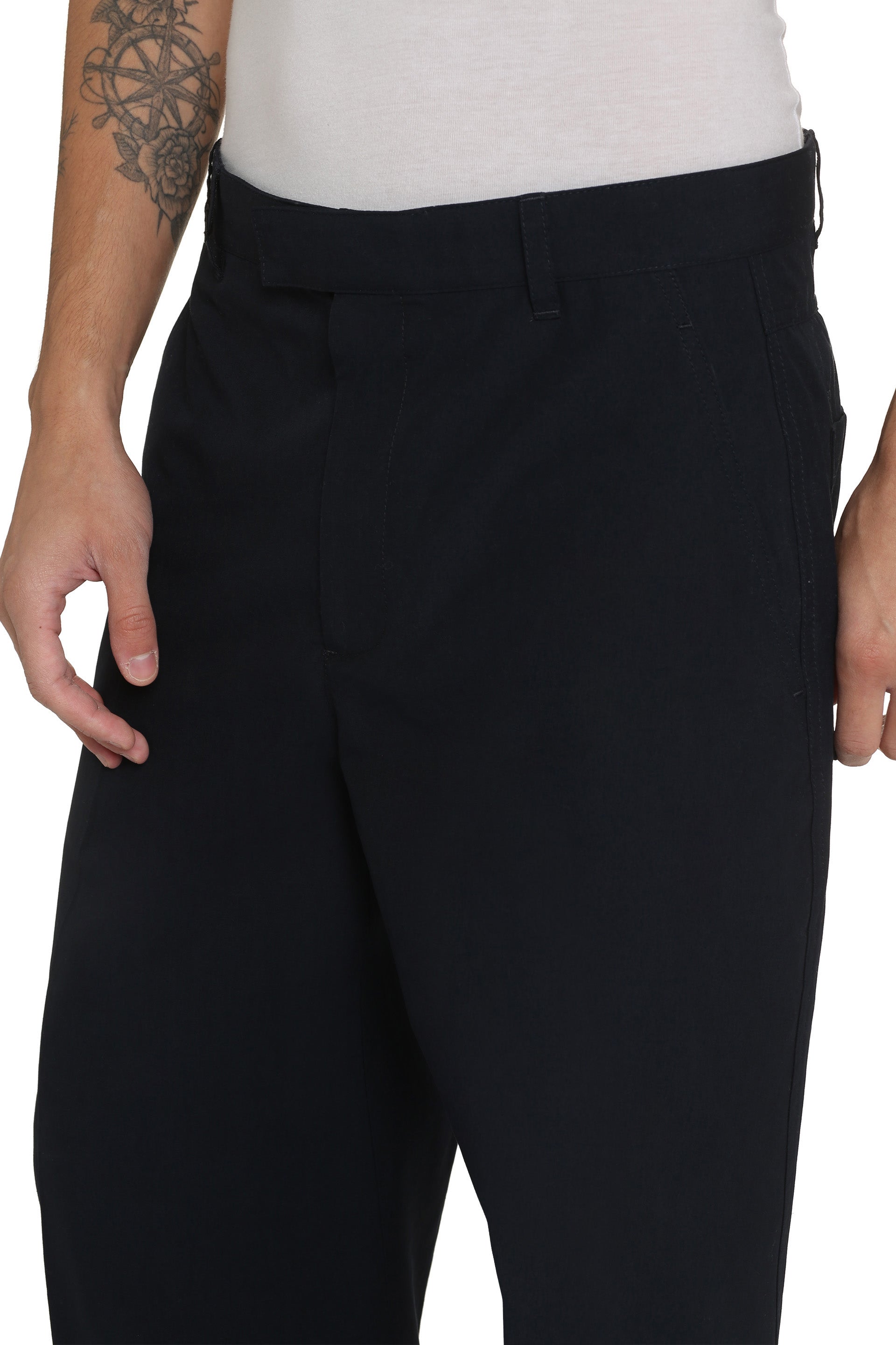 Cotton Trousers with Roll-Up Ankle Cuffs