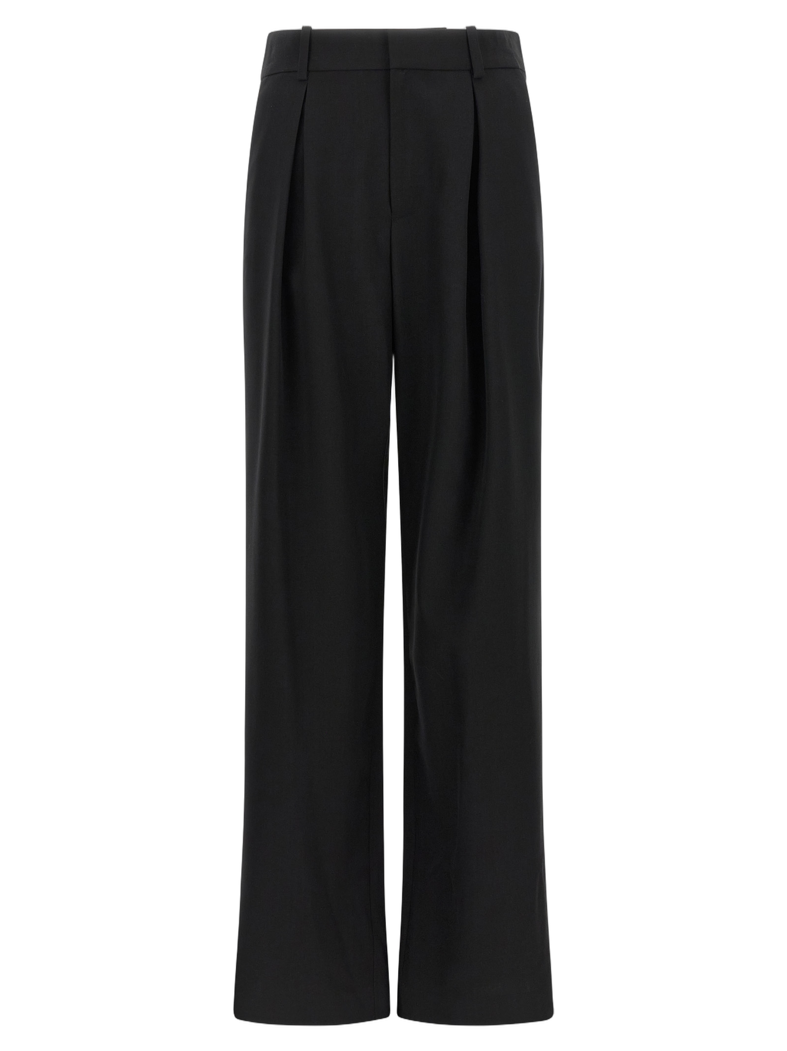 Wide-Leg Virgin Wool Blend Trousers — Black