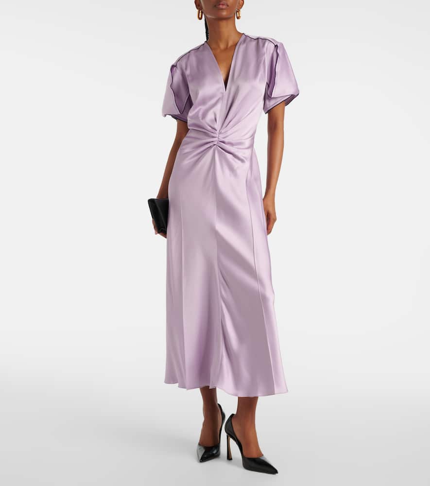 Gathered satin midi dress