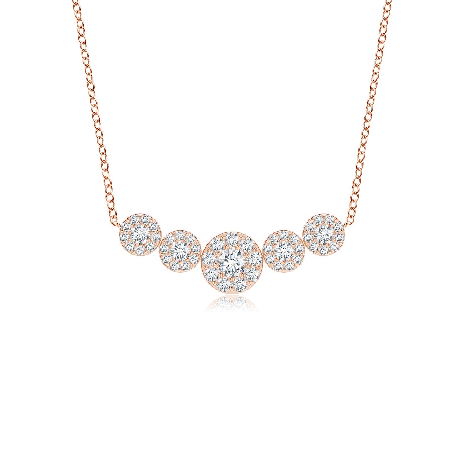 Angara 1.01 Carats Graduated Five Stone Diamond Halo Necklace in 14K Rose Gold