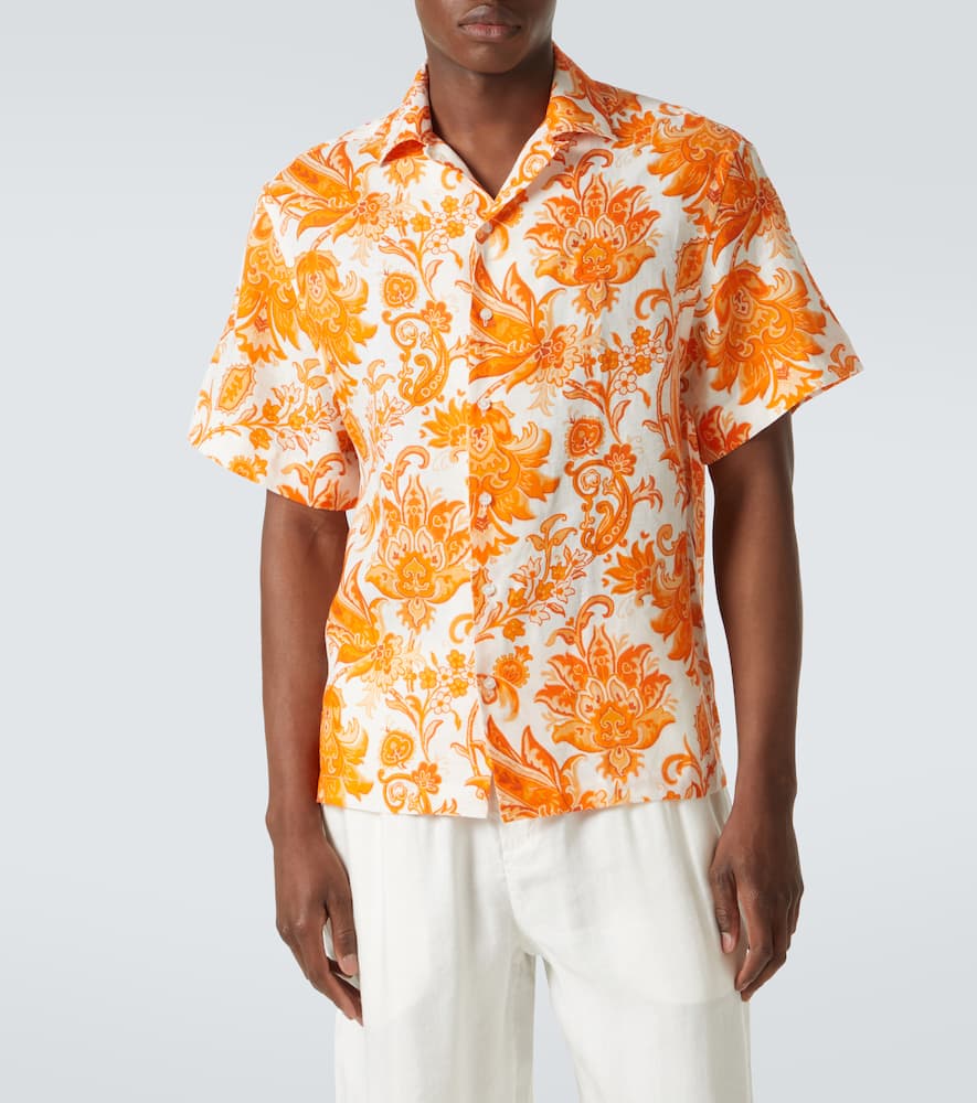 Printed linen bowling shirt