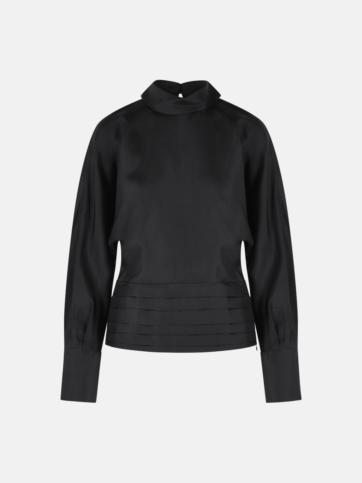 'Tuxedo' Black Silk Blouse