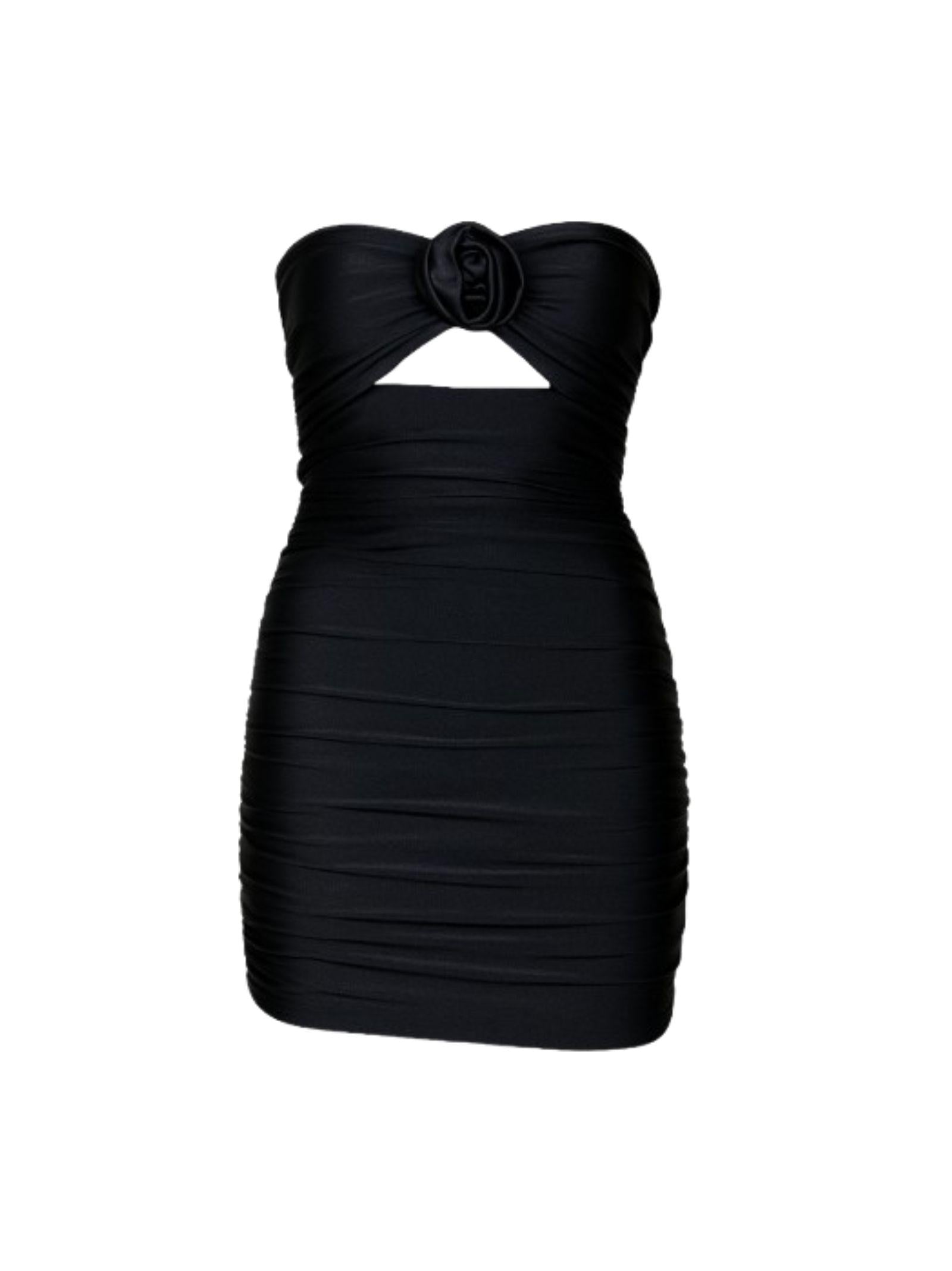 3D Rose Cut-Out Mini Dress — Black