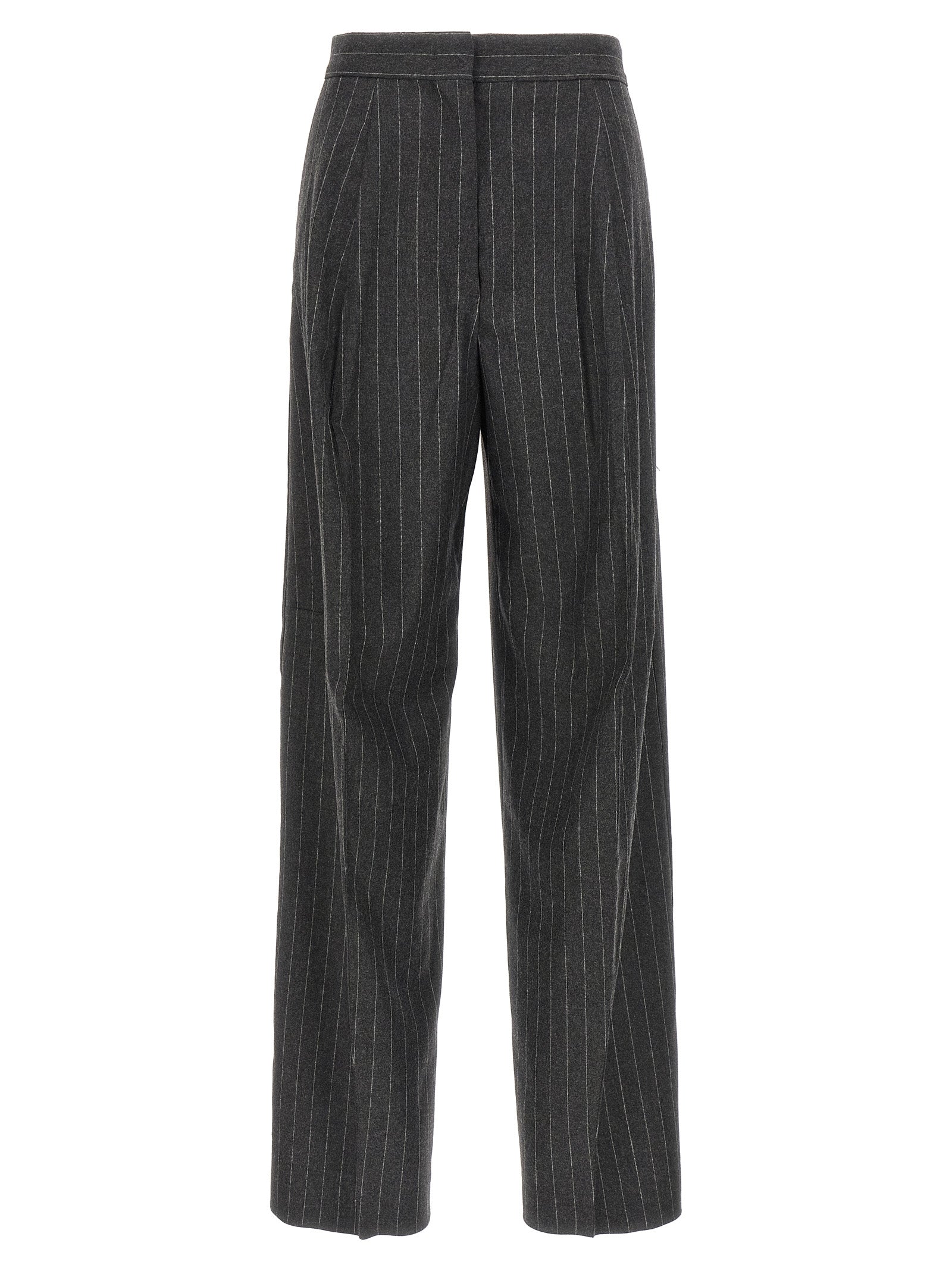 Pinstriped Virgin Wool Trousers — Gray