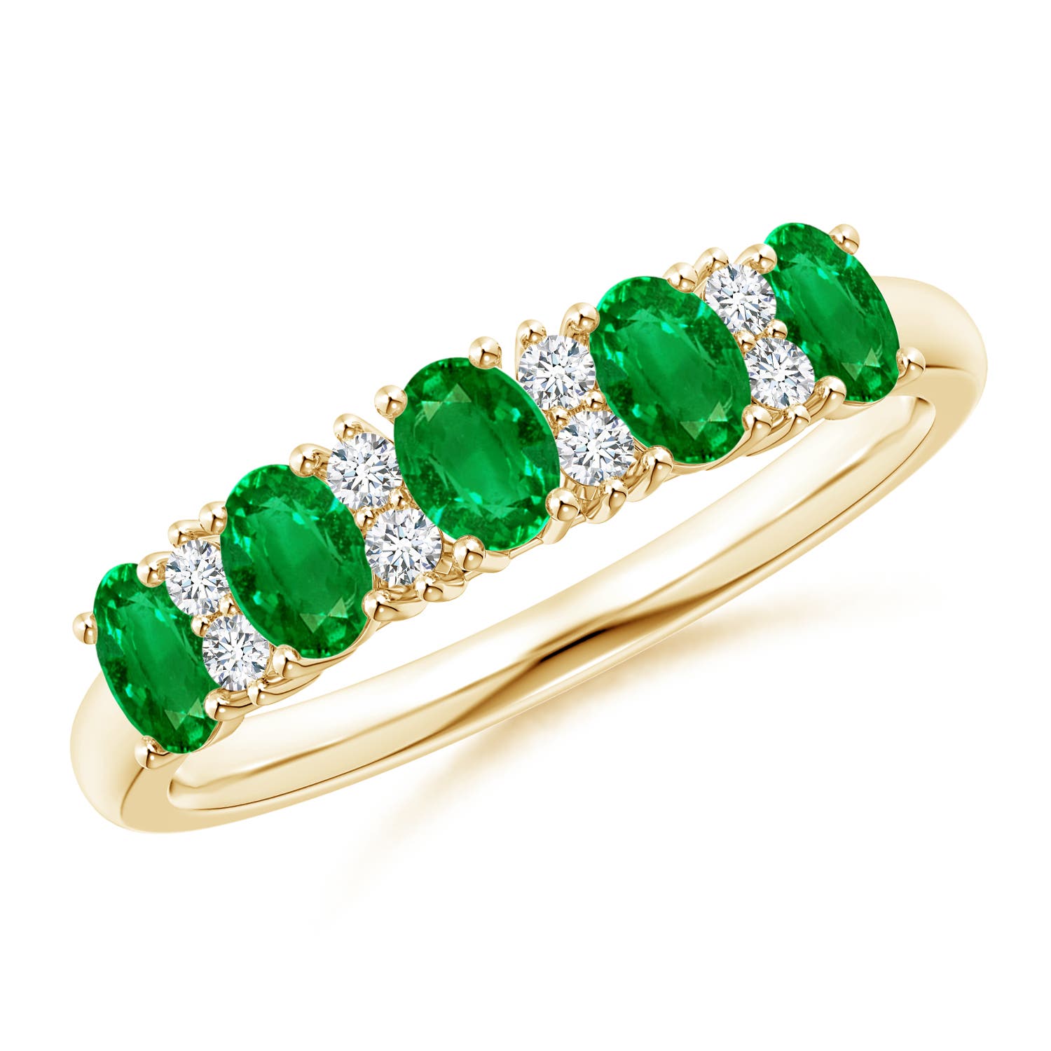 Angara 0.6 Carat Five Stone Emerald and Diamond Wedding Ring in 14K Yellow Gold