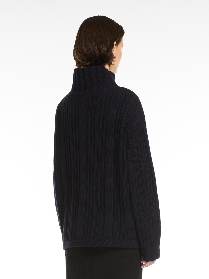 Navy Blue Wool And Cashmere Polo-neck Jumper