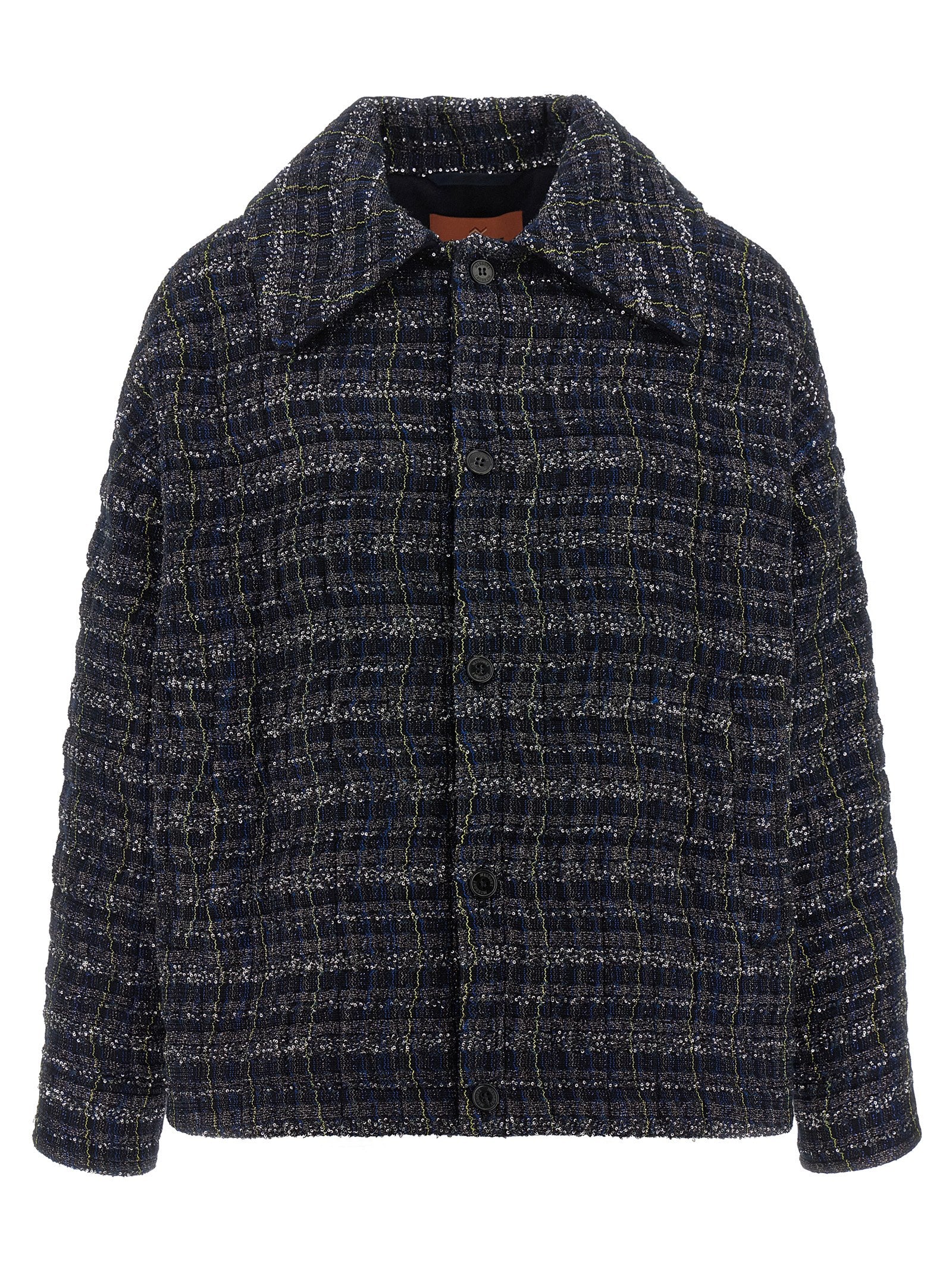Metallic-Lamé Check Wave Overshirt — Blue