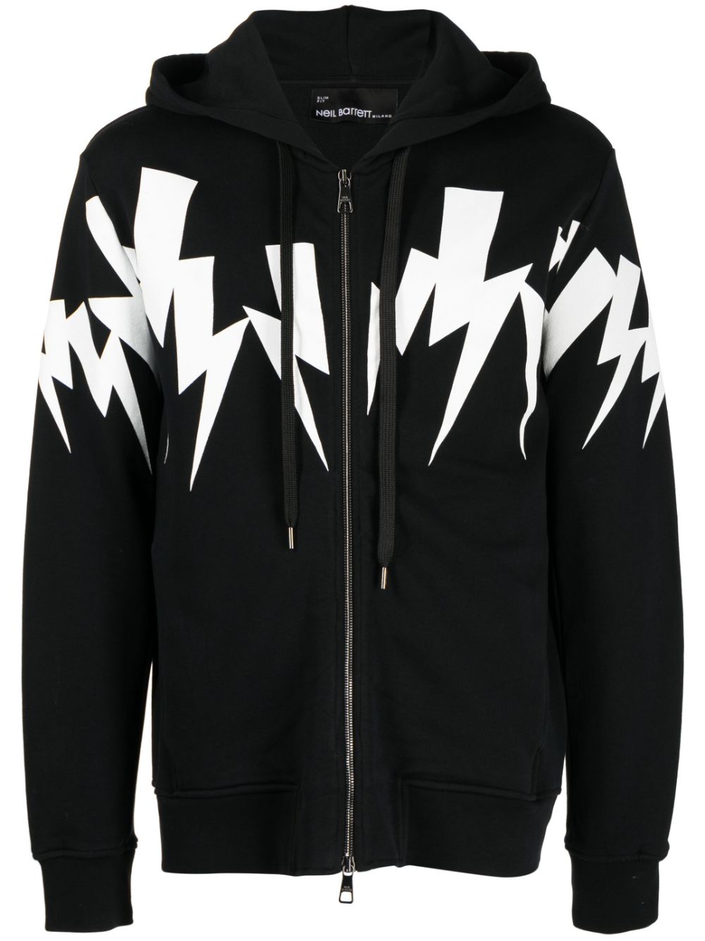 Thunderbolt-print zip-up hoodie - Black