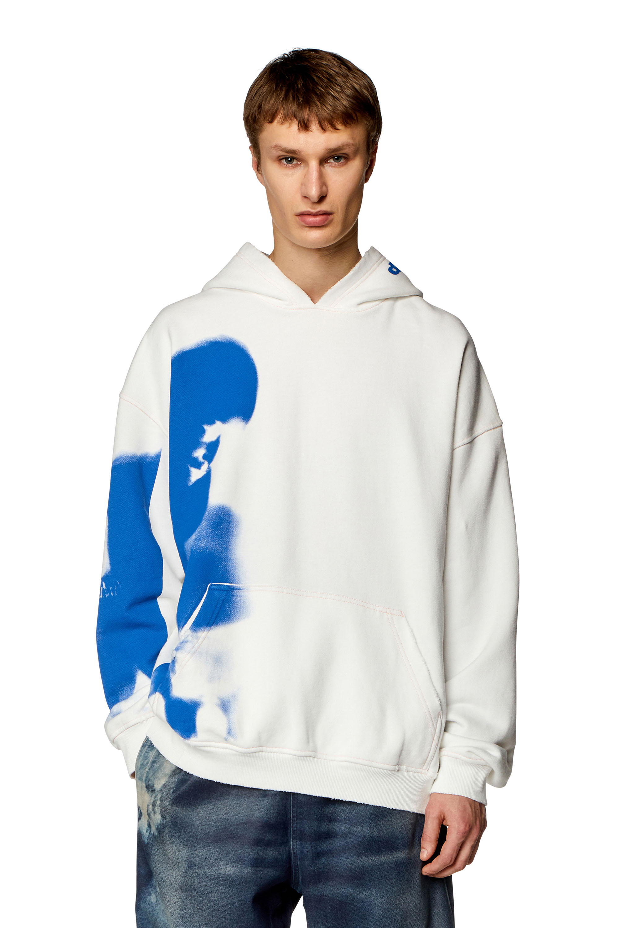 Distressed hoodie with smudgy print - Sweaters - Man - White