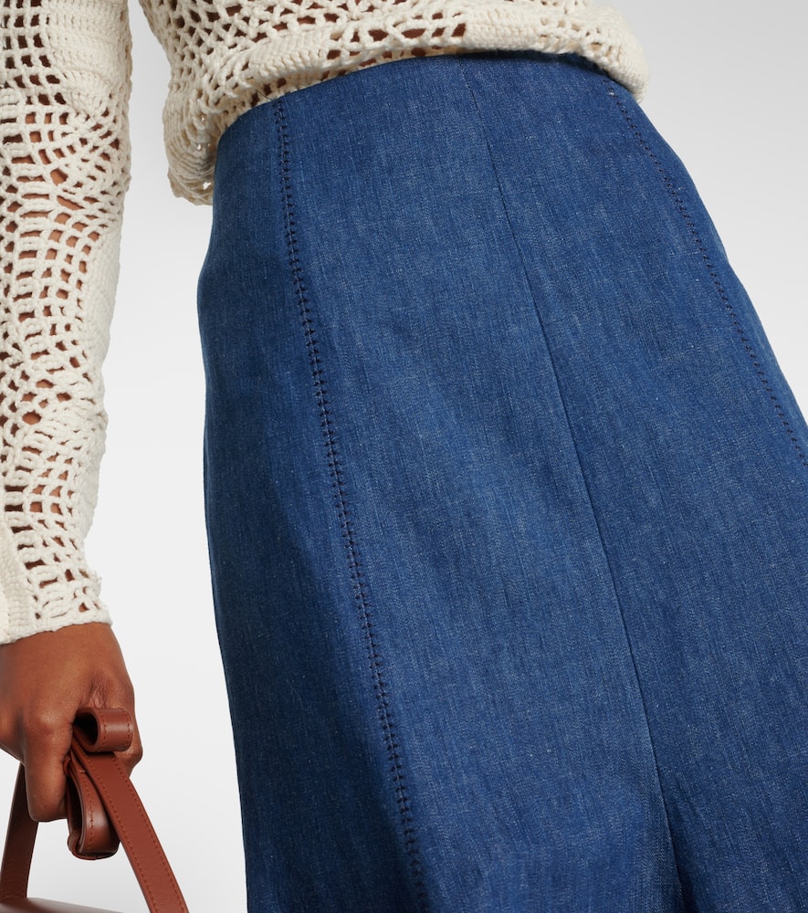 Amy flared cotton and linen midi skirt