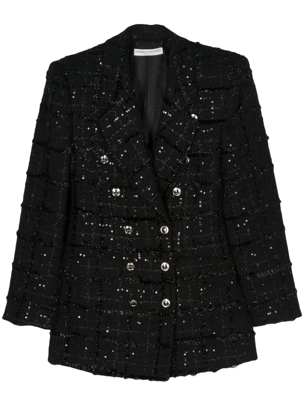 Double-breasted tweed blazer - Black