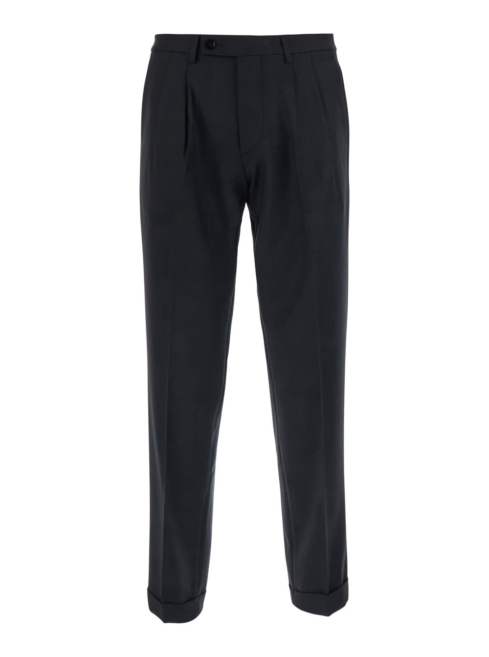 Double-Pleated Wool Blend Trousers — Black