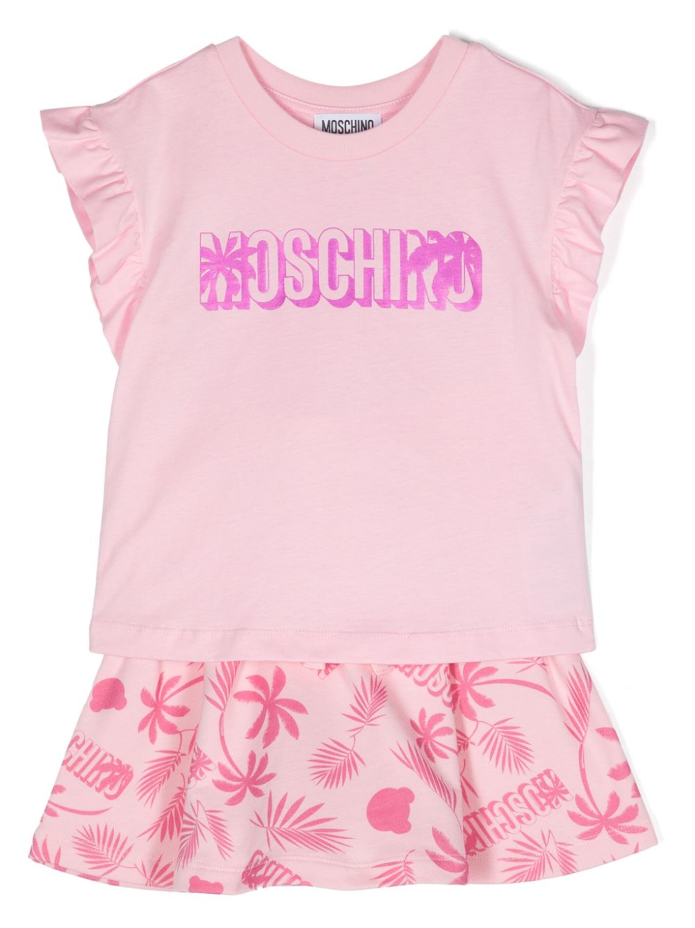 Logo-print cotton skirt set - Pink