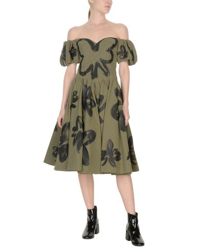 Woman Midi dress Military green Size 2 Cotton, Polyamide, Viscose
