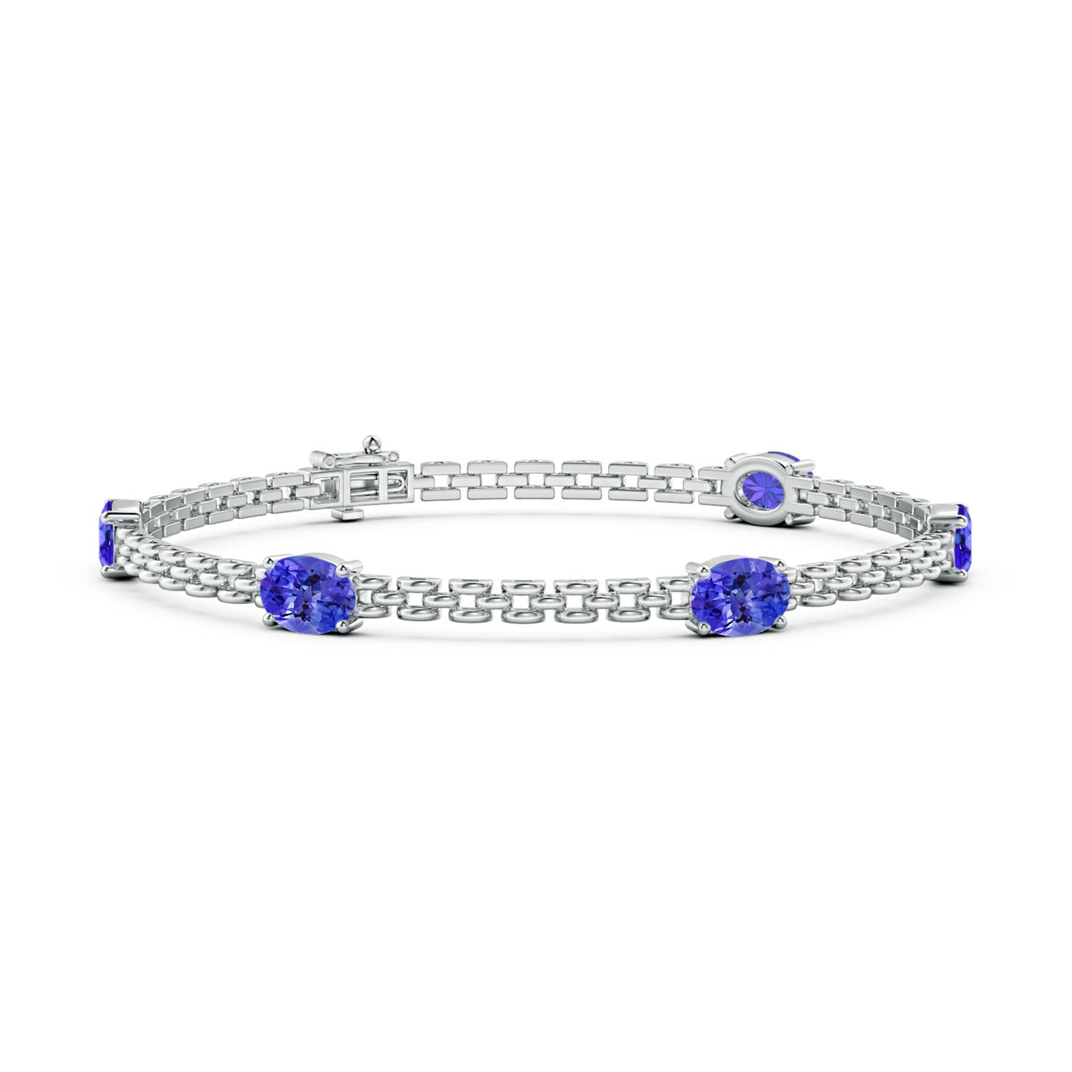Angara 4.0 Carats Five Stone Oval Tanzanite Station Link Bracelet in 14K White Gold