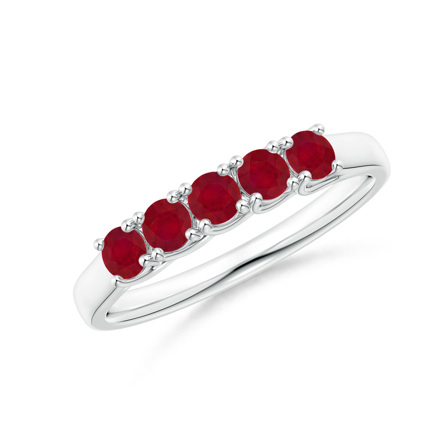 Angara 0.55 Carat Half Eternity Five Stone Ruby Wedding Band in 14K White Gold