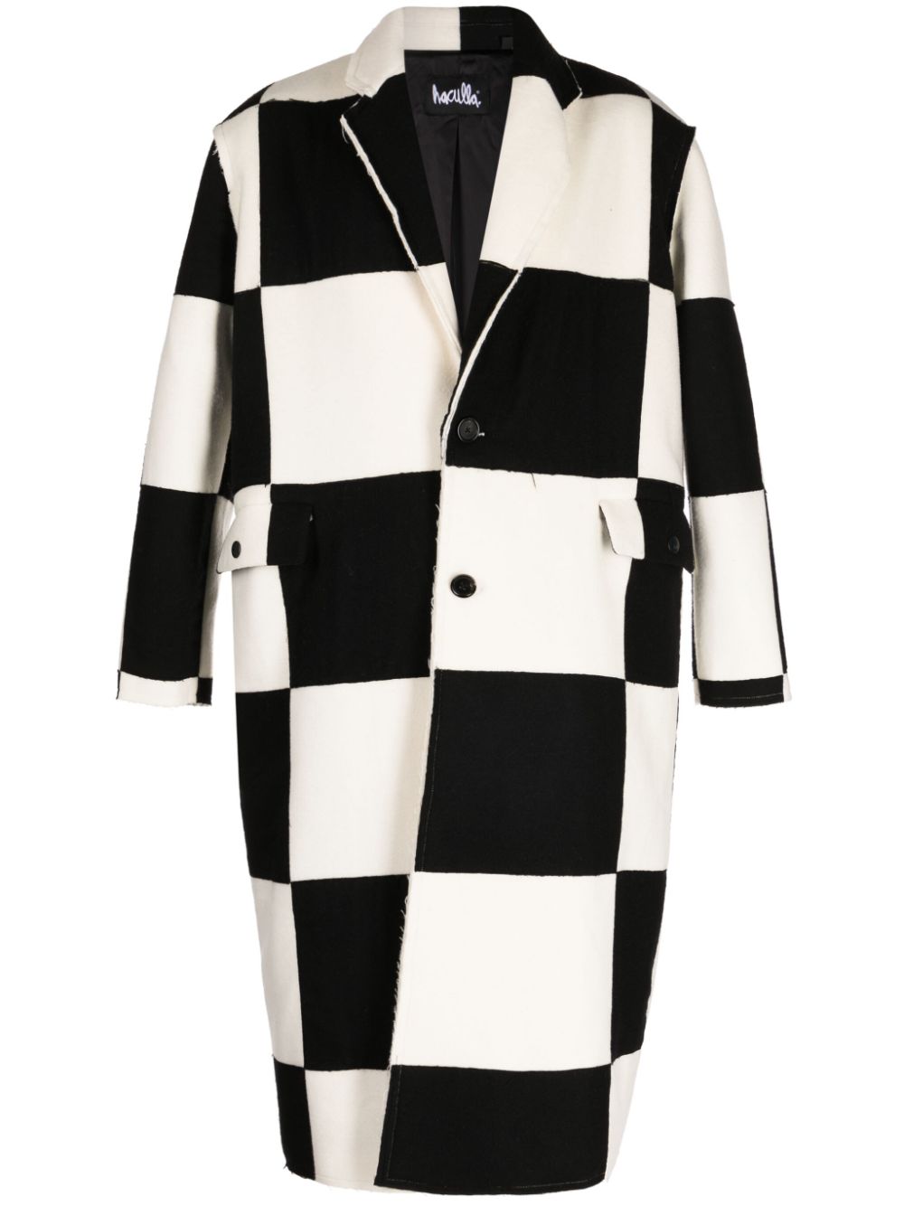 Check-pattern wool coat - Black