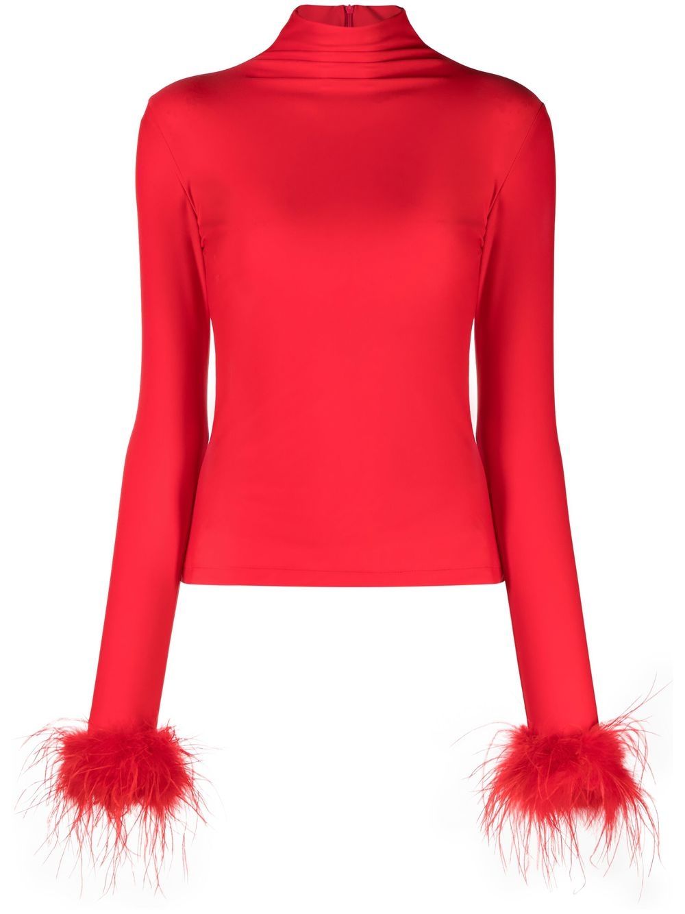 Feather-cuff high-neck top - Red