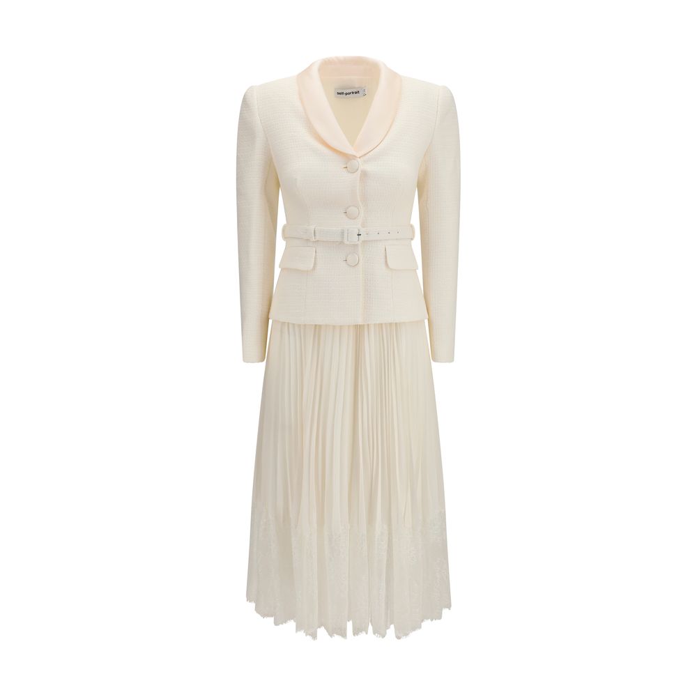 Bouclé Midi with Shawl Collar Dress — Beige