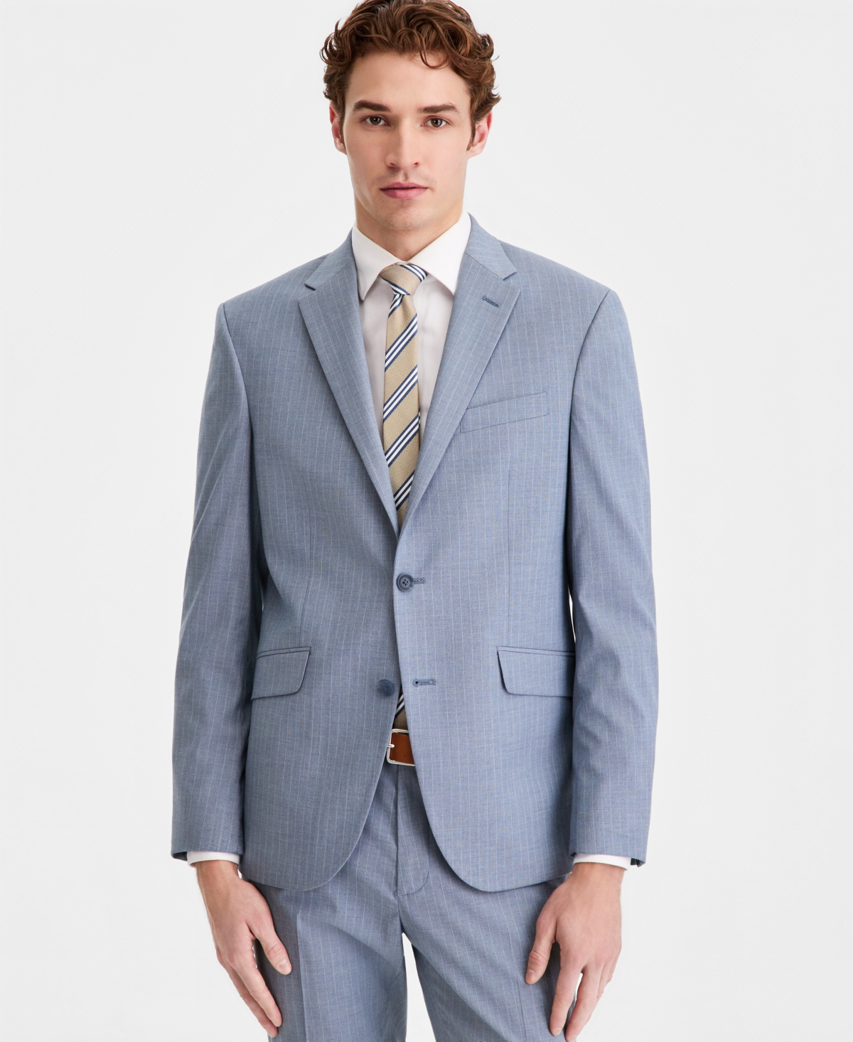 Men's Pinstripe Slim-Fit Techni-Cole Suit Separate Jacket - Blue