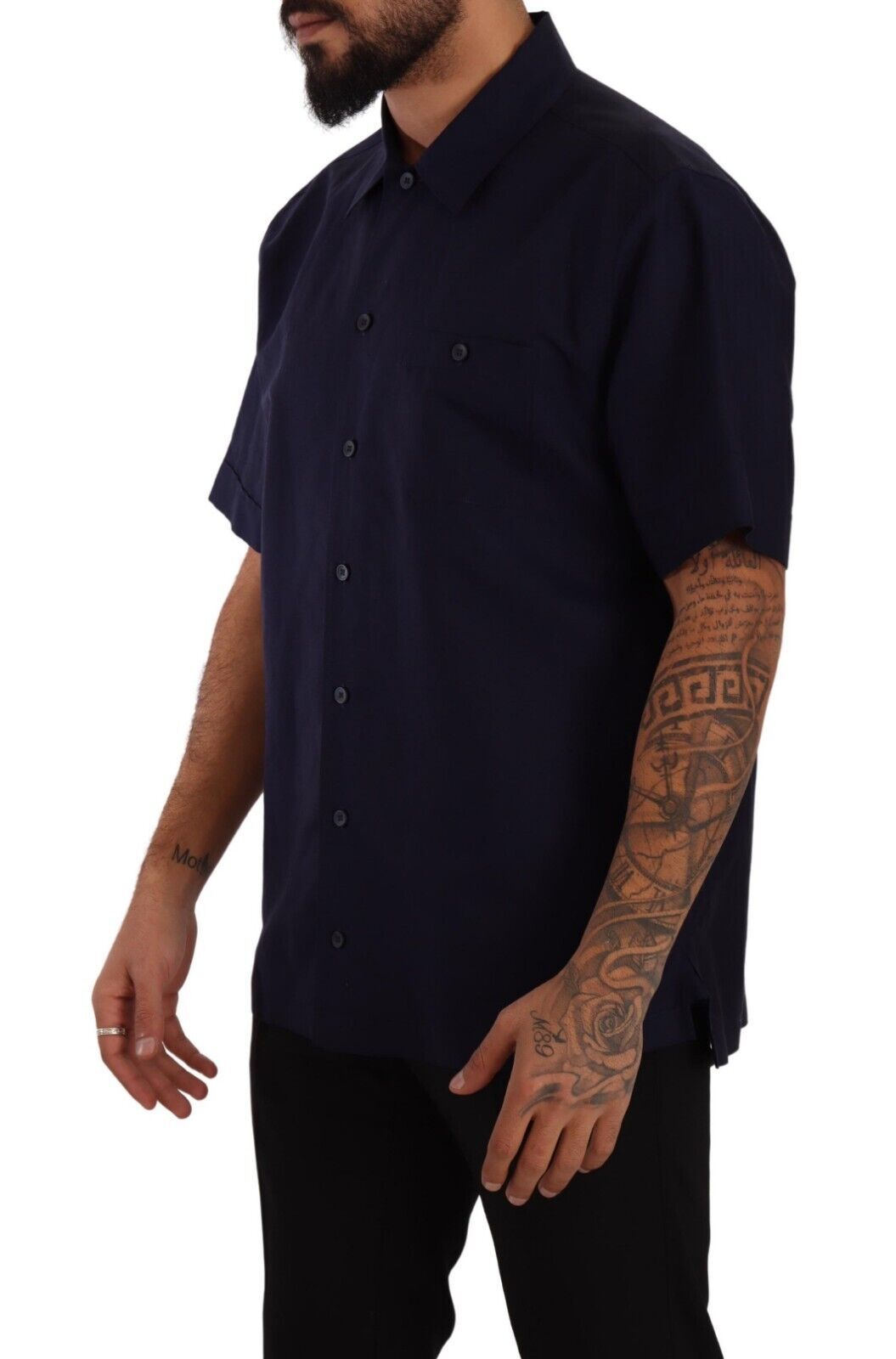 Linen-Cotton Blend Shirt — Navy