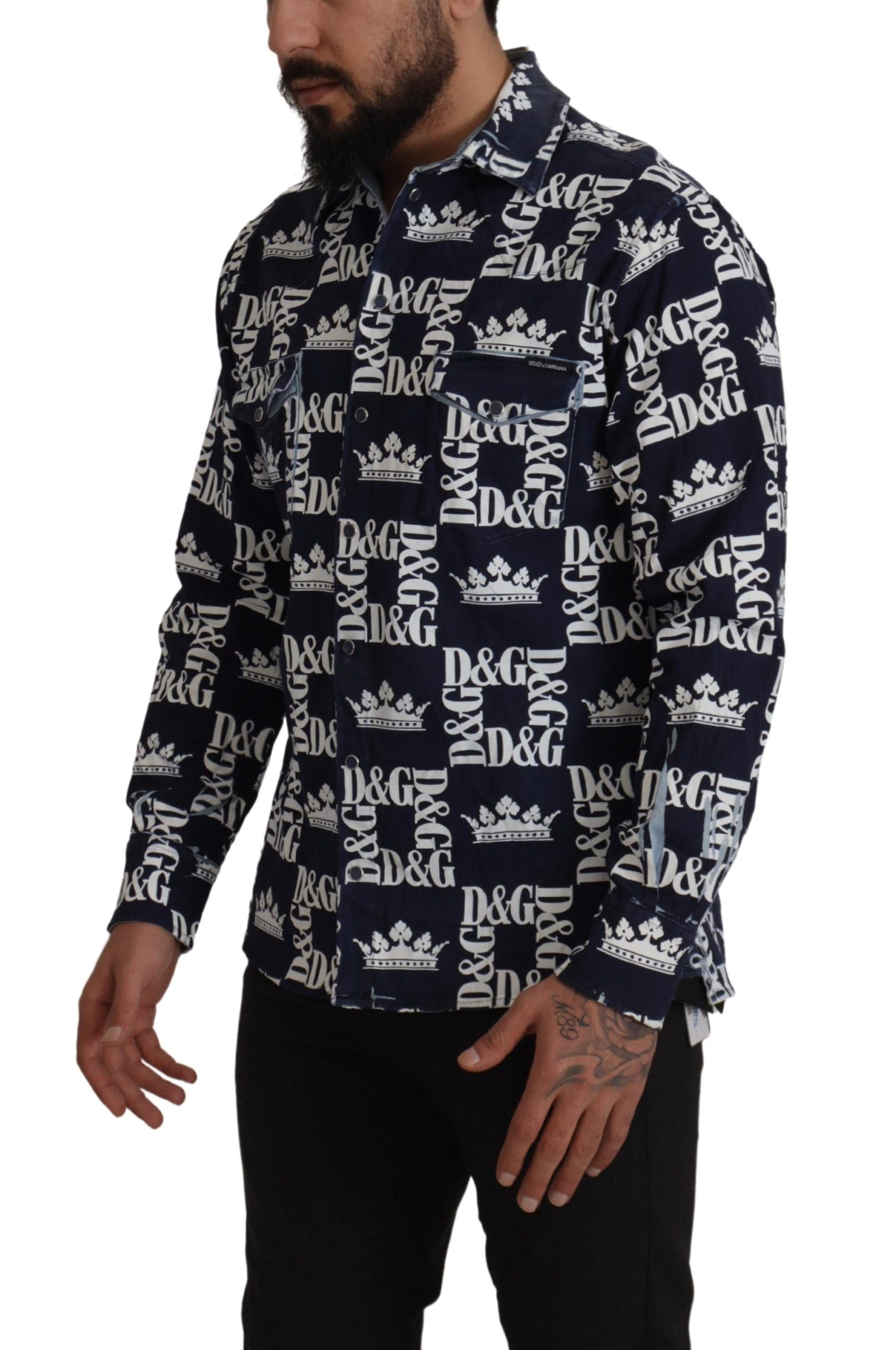 Logo-Crown Print Shirt — Navy